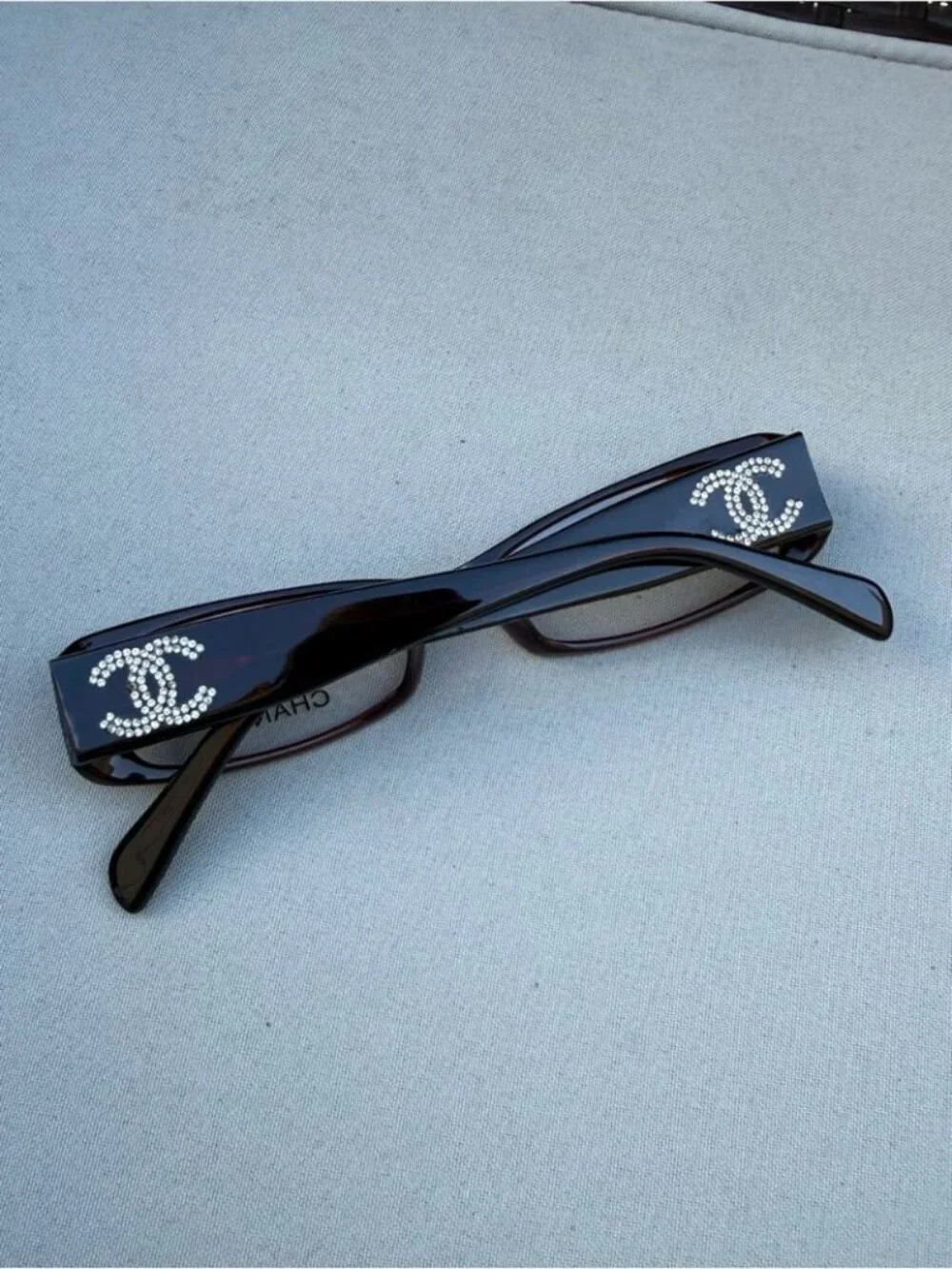 CHANEL Rectangular Crystal CC Logo Glasses in Deep Burgundy